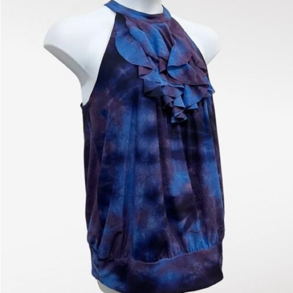 LANE BRYANT Sleeveless Ruffle Center Purple & Blue Tye Dye Tank Plus SZ 18/20